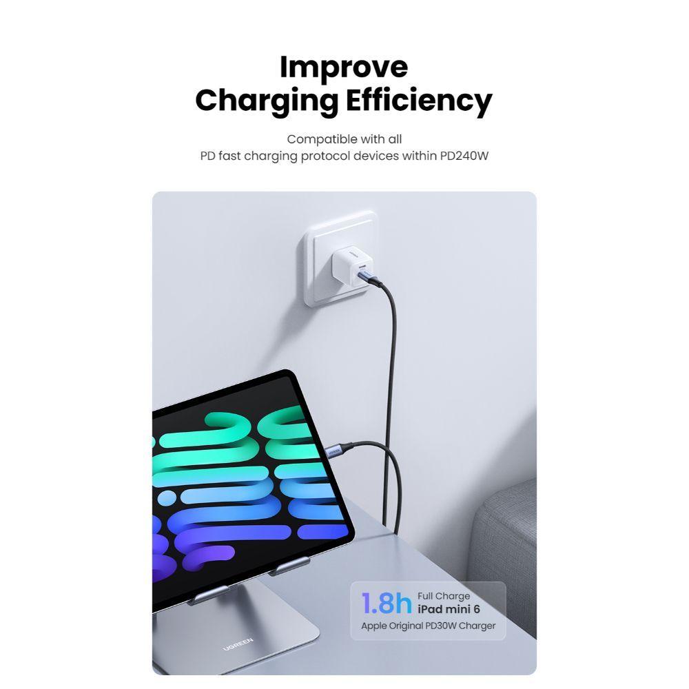 Cable USB-CUSB-C 240W 1M Reforzado Negro Ugreen US535-2