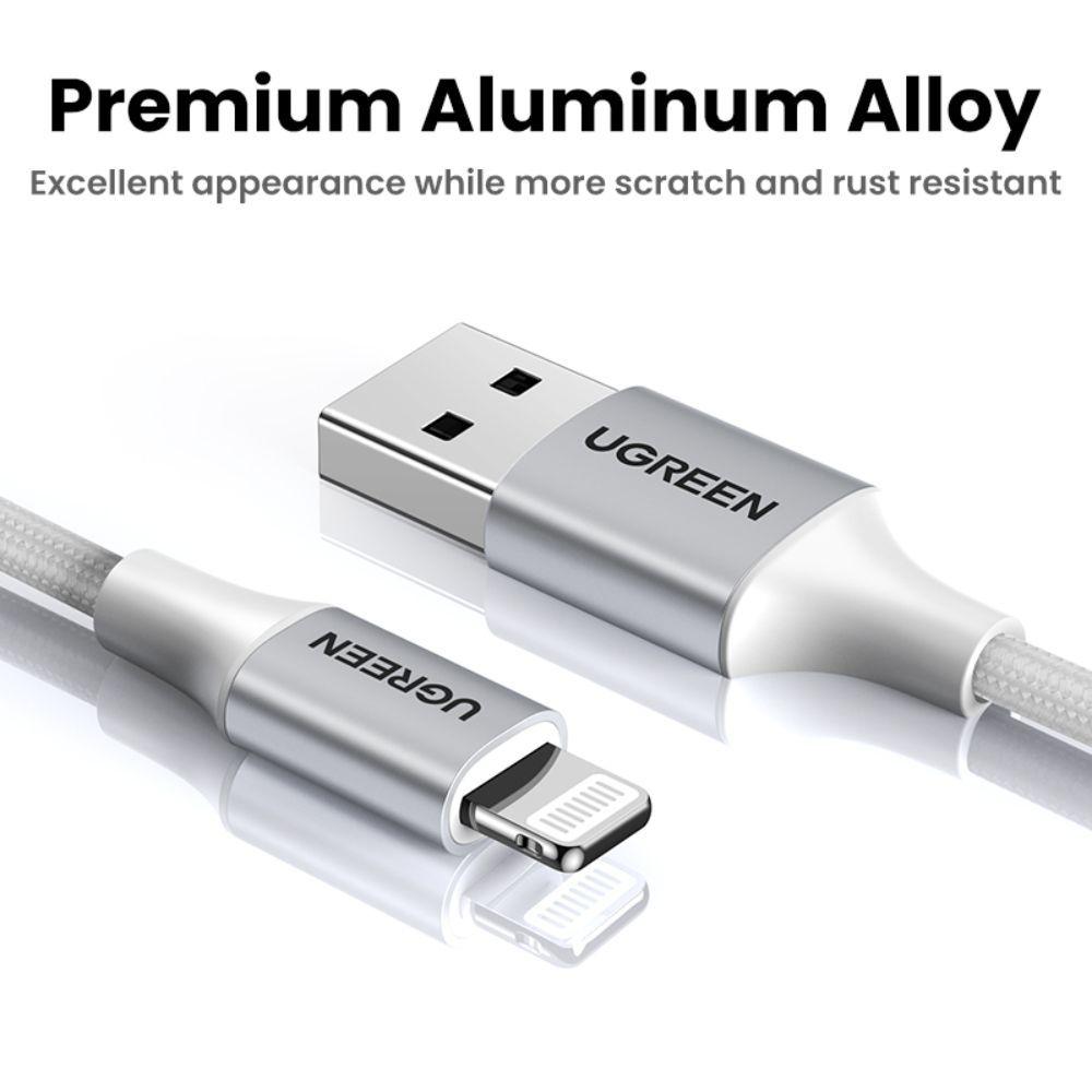 Cable LightningUSB-A 24A 1M MFi Blanco Ugreen US199-2