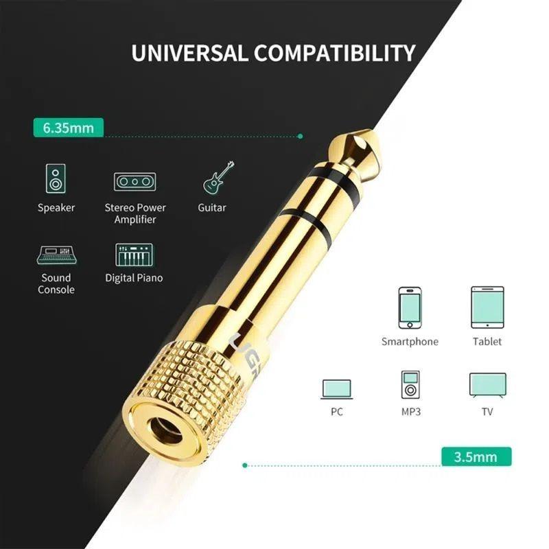 ADAPTADOR GOLD ESTEREO JACK 3.5MM H/M JACK 6.3MM UGREEN 20503-4