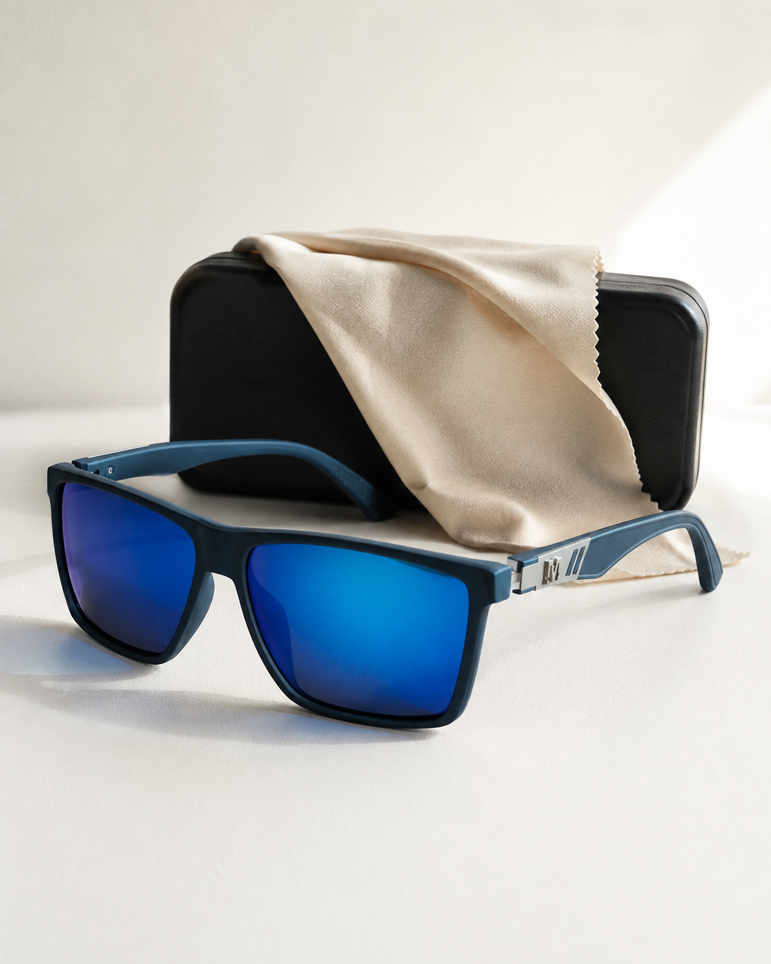 Lentes De Sol Hombre Espejado Azul Con Estuche Filtro Uv400-0