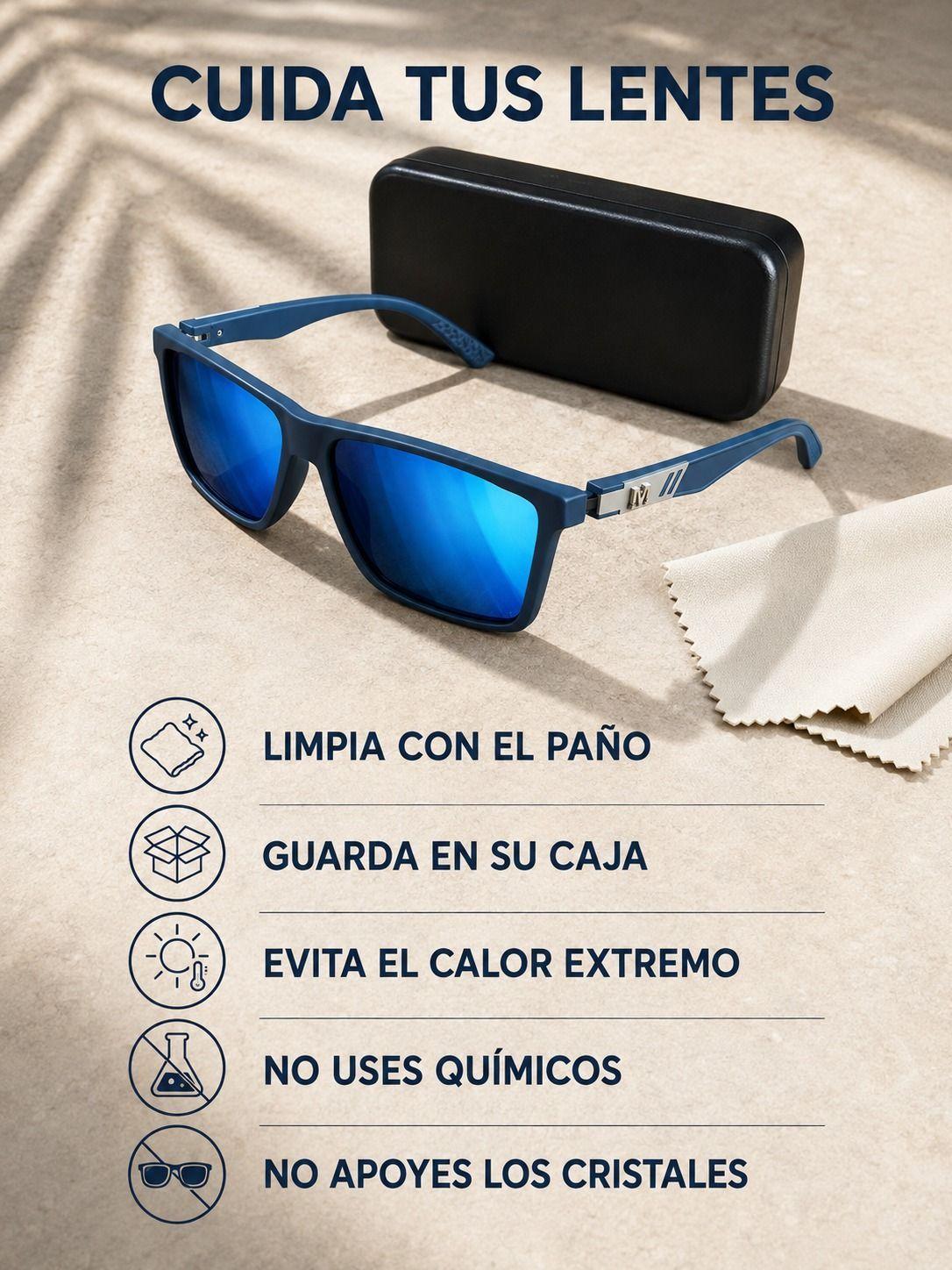 Lentes De Sol Hombre Espejado Azul Con Estuche Filtro Uv400-3