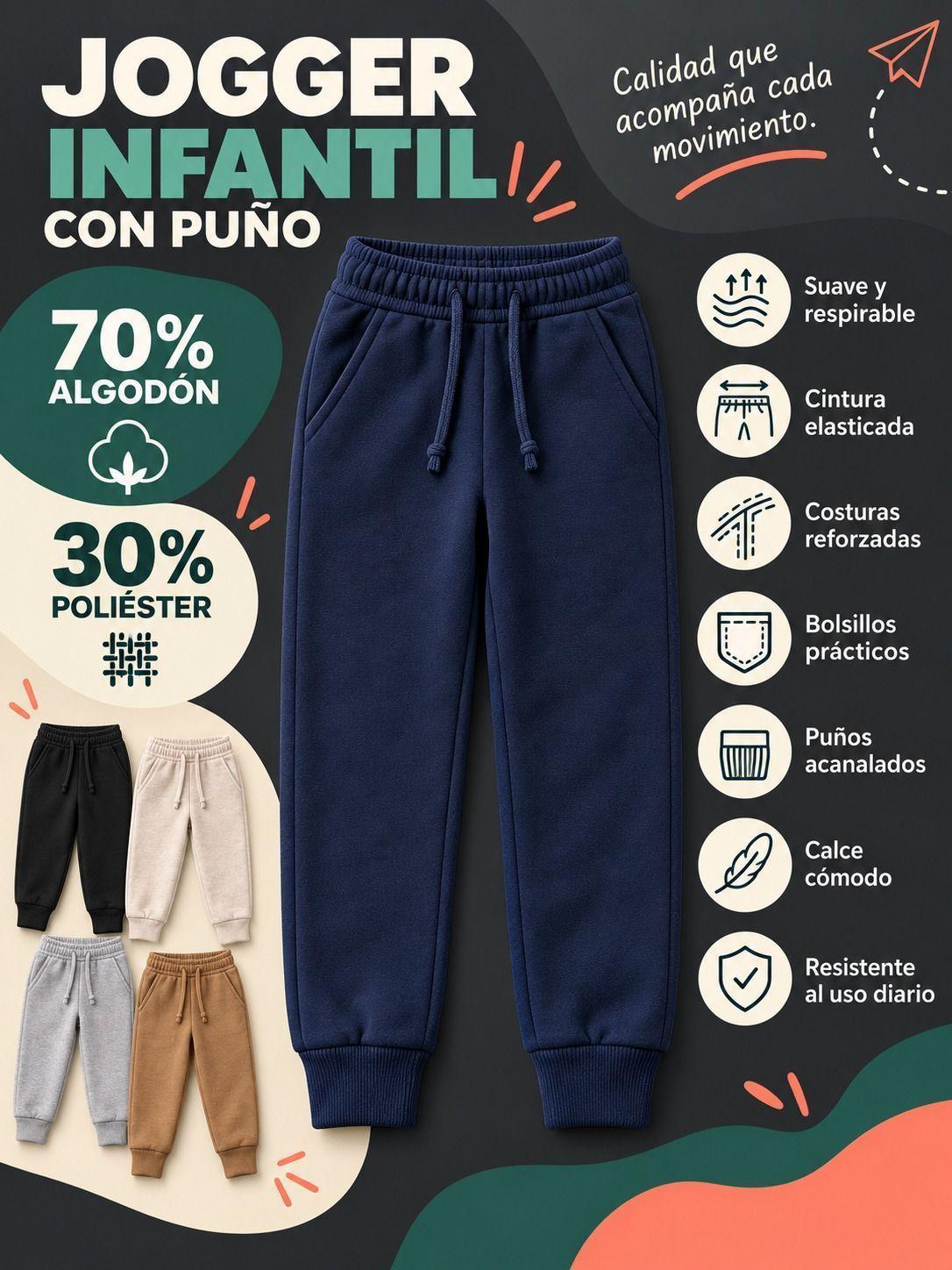 Pantalon Jogger Recto Infantil 250gr Ajustable 70 30 -3