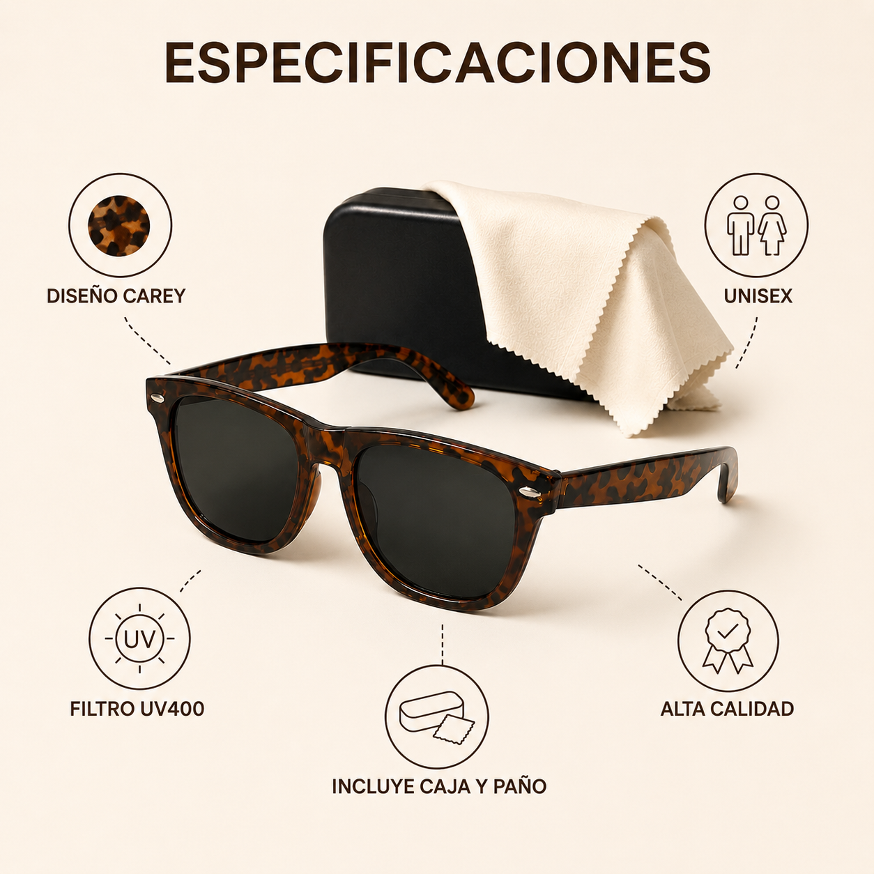 Lentes De Sol Carey Clasico Unisex Con Filtro Uv 400 Tr90 -3