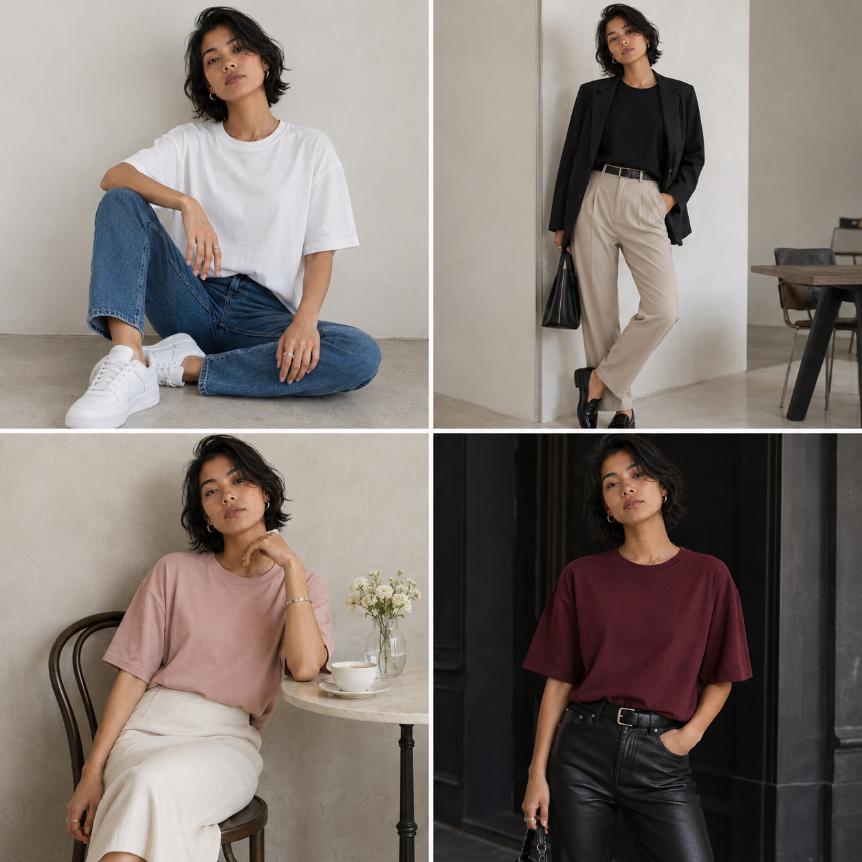 Poleras Oversize 200gr Mujer Cuello Redondo 100 Algodon-2