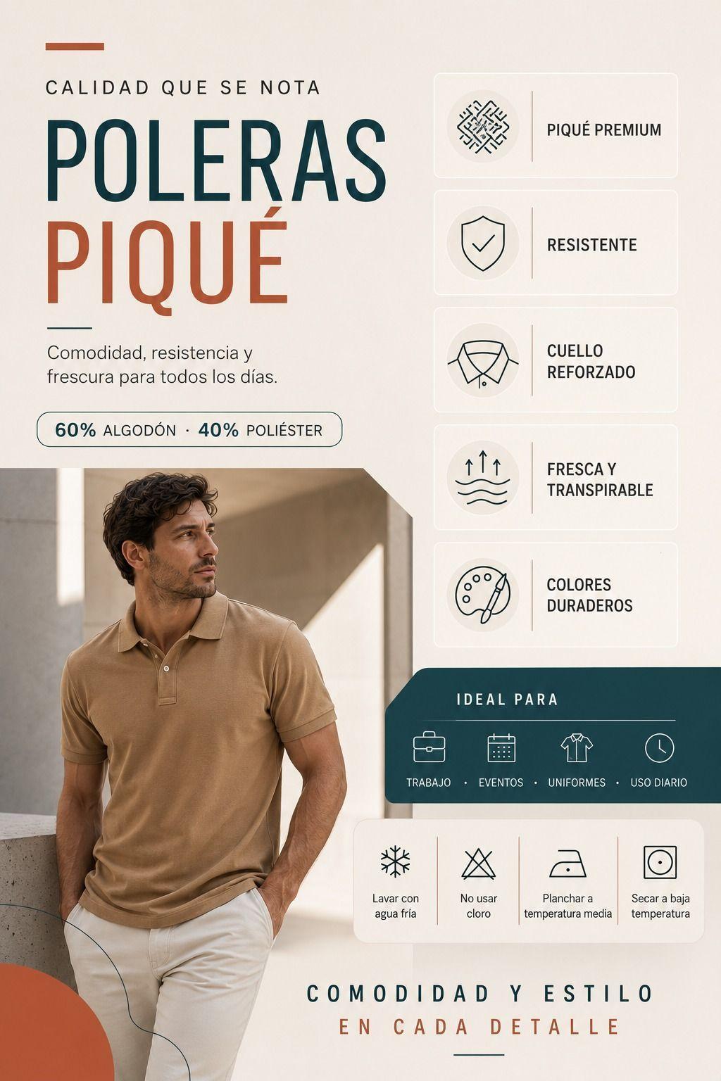 Polera Pique Manga Corta Regular Fit 240g Basica 60 40 Hombre-4