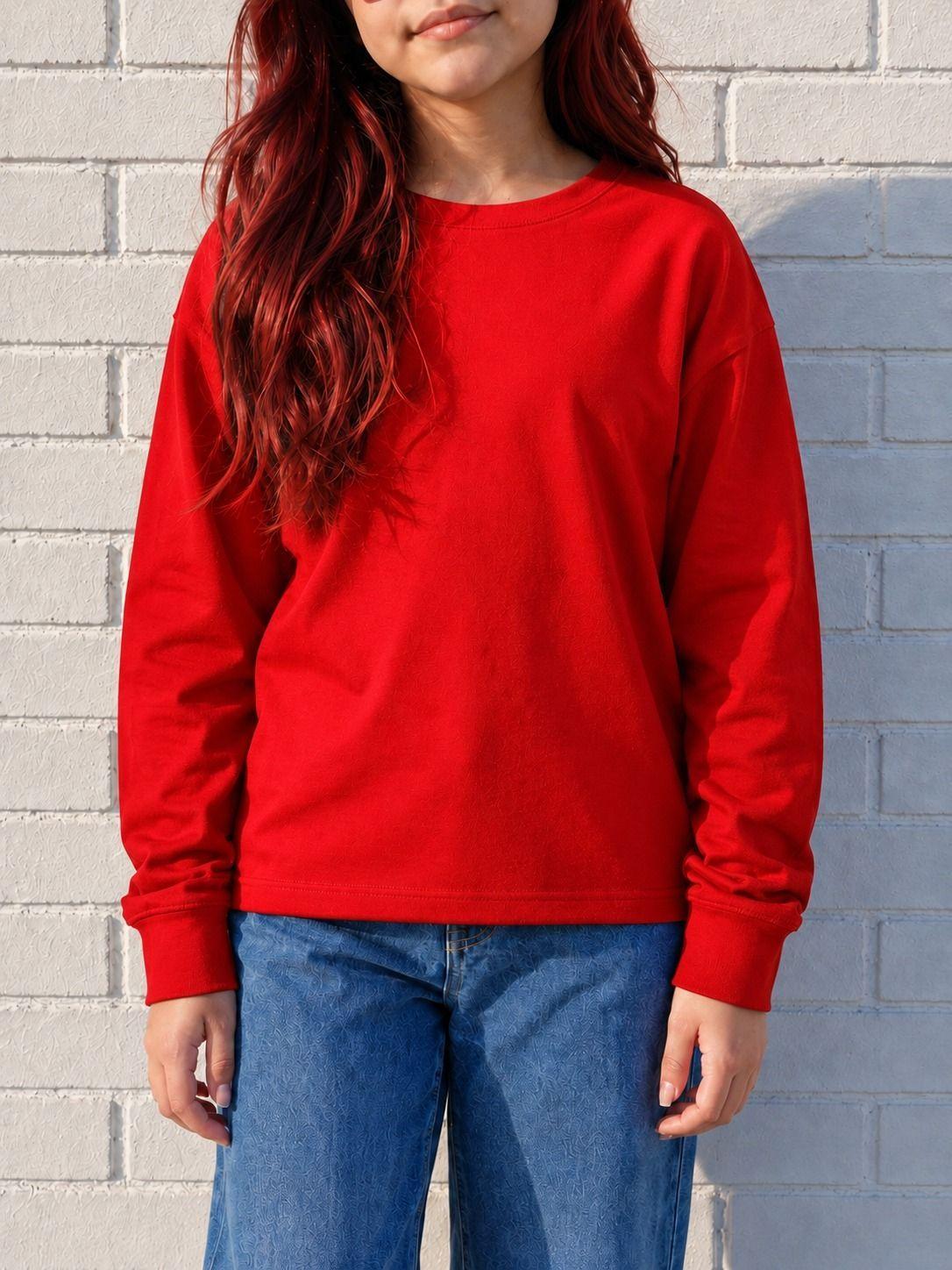 Polera Manga Larga Basica Infantil y Adolescente Algodon Cuello Redondo-3