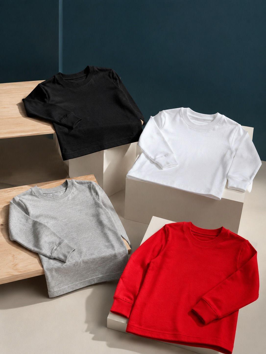 Polera Manga Larga Basica Infantil y Adolescente Algodon Cuello Redondo-4