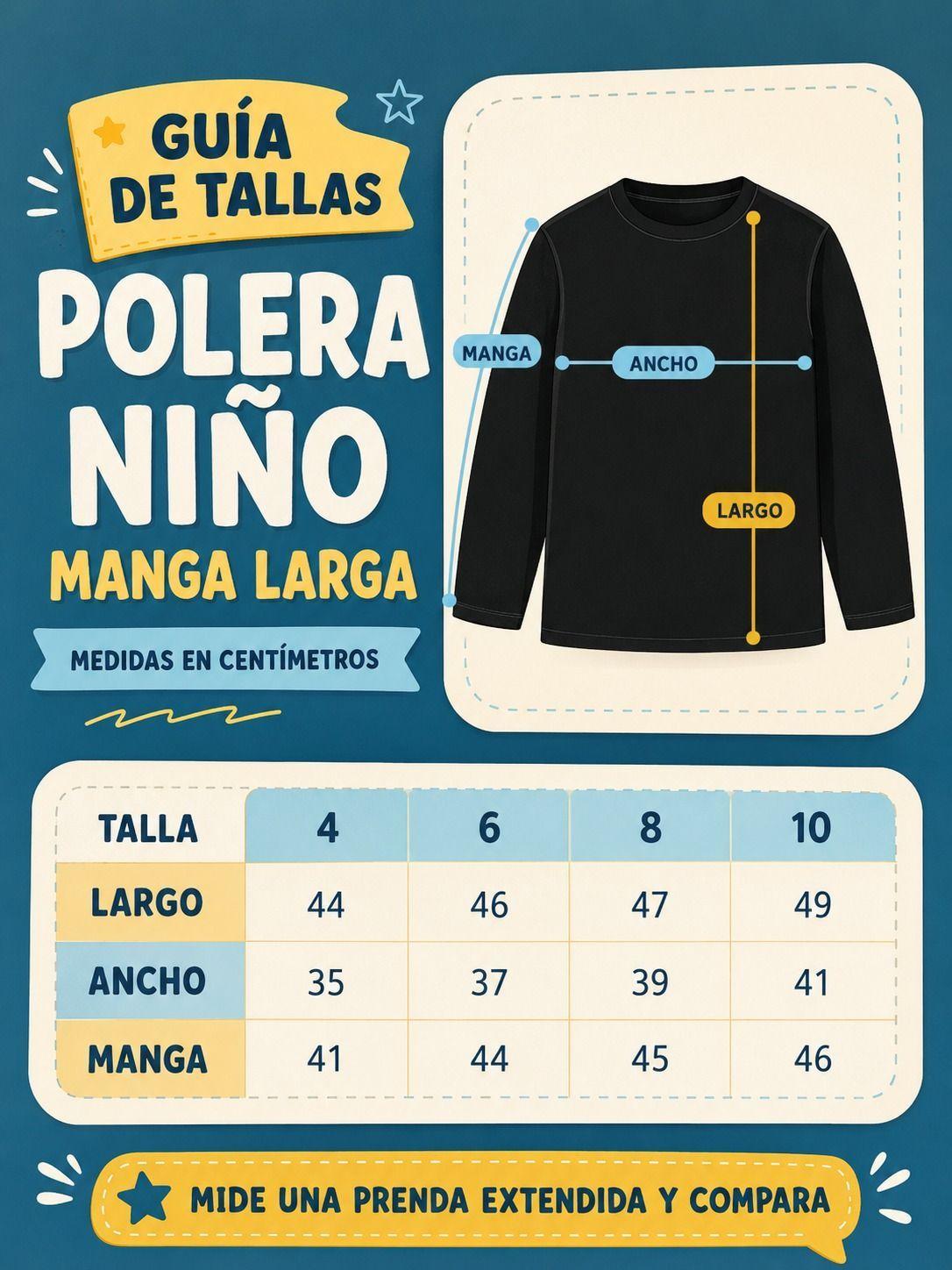 Polera Manga Larga Basica Infantil y Adolescente Algodon Cuello Redondo-6