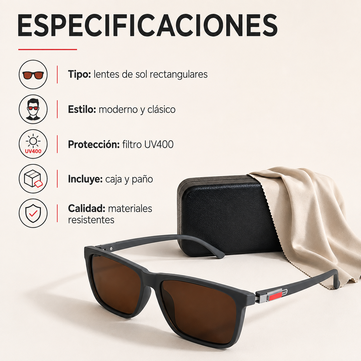 Lentes De Sol Clasicos Cafe Unisex Con Filtro Uv 400 Tr90-5