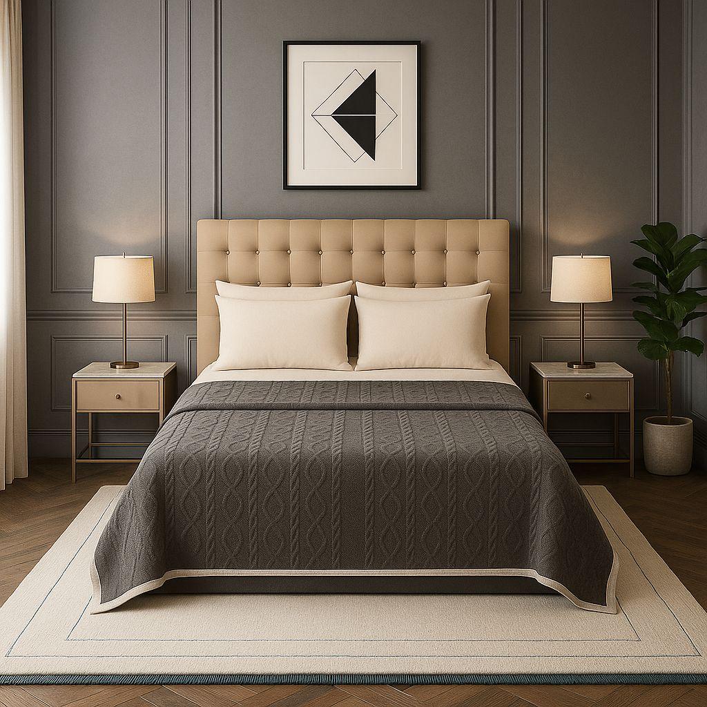 Frazada Sherpa gris oscuro 160x220 patrón geométrico doble faz dormitorio-0