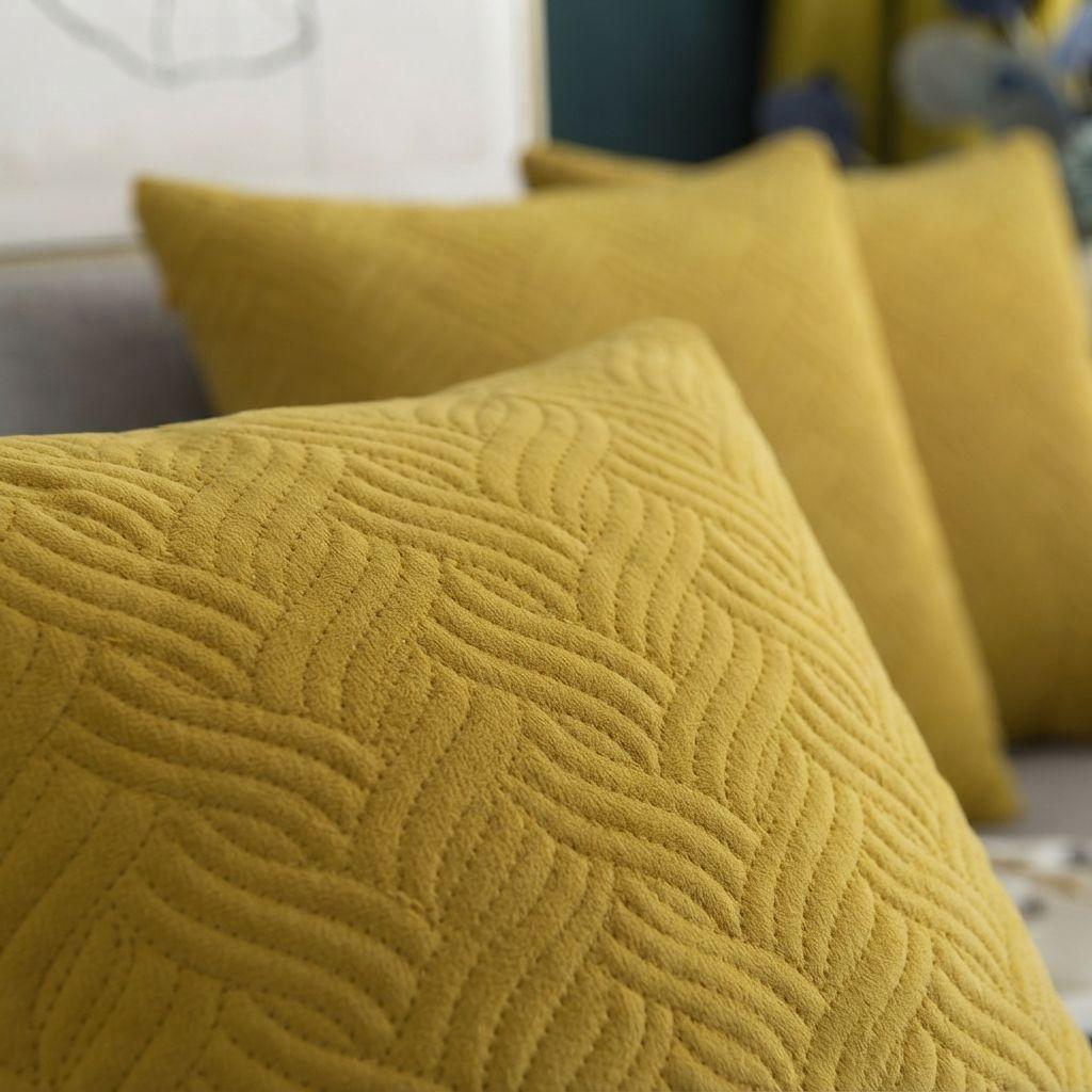 Funda Decorativa Plush Amarillo Texturizada Pack de 3 046 Diseño Moderno-7