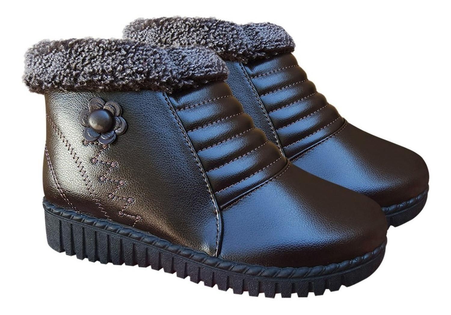 Zapato De Mujer Para Invierno Chiporro Adorno De Flor Marrón - 7153-2