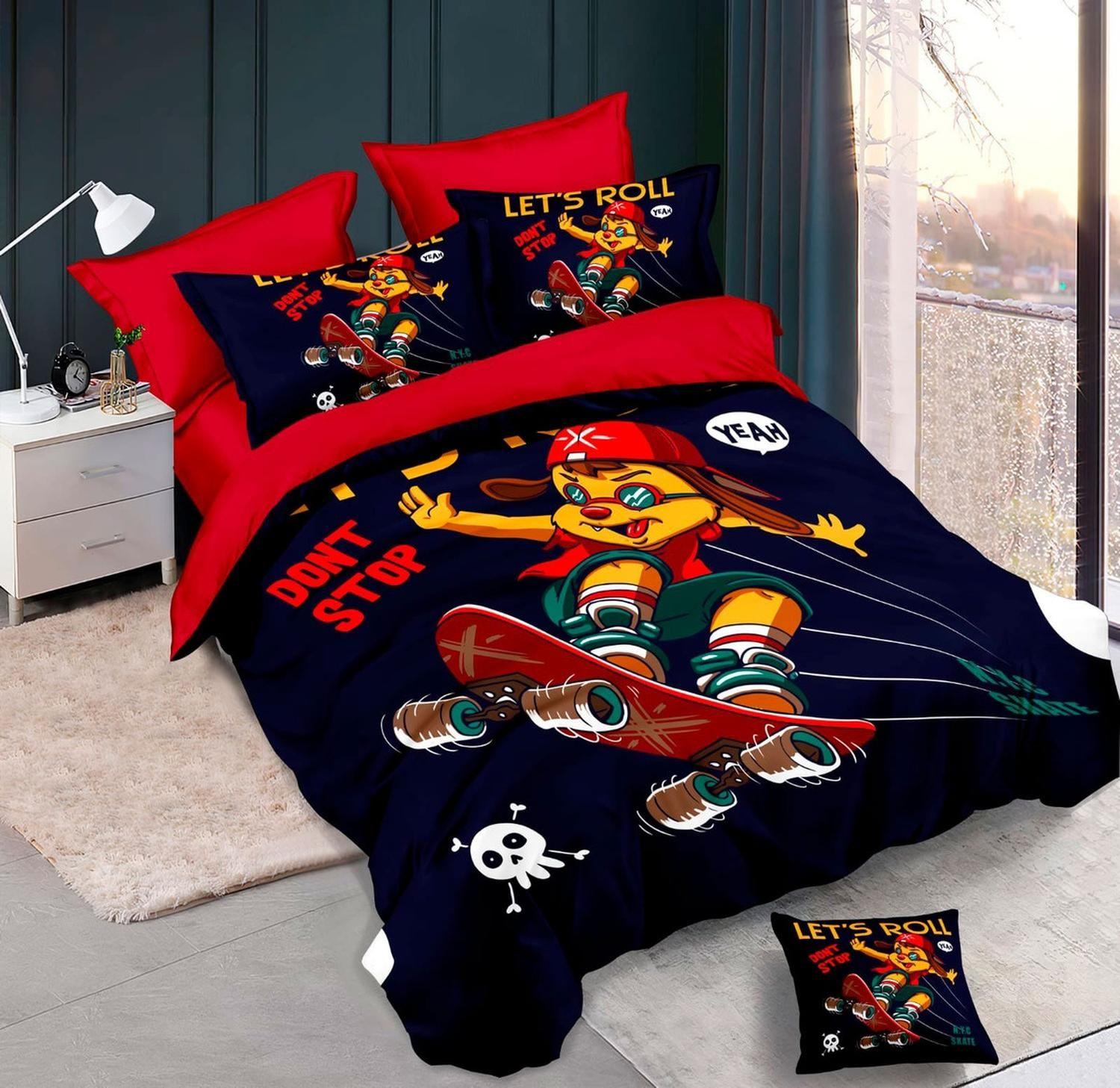 Cubrecama Quilt Verano 1.5 Plazas con Funda 50x70 -Diseño de Perro Skater 593-2