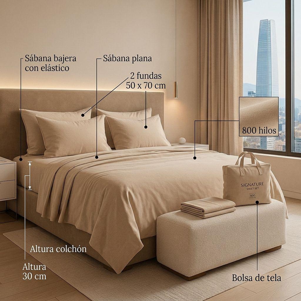 SABANAS 800 HILOS SIGNATURE BEIGE 2 PLAZAS 794-6