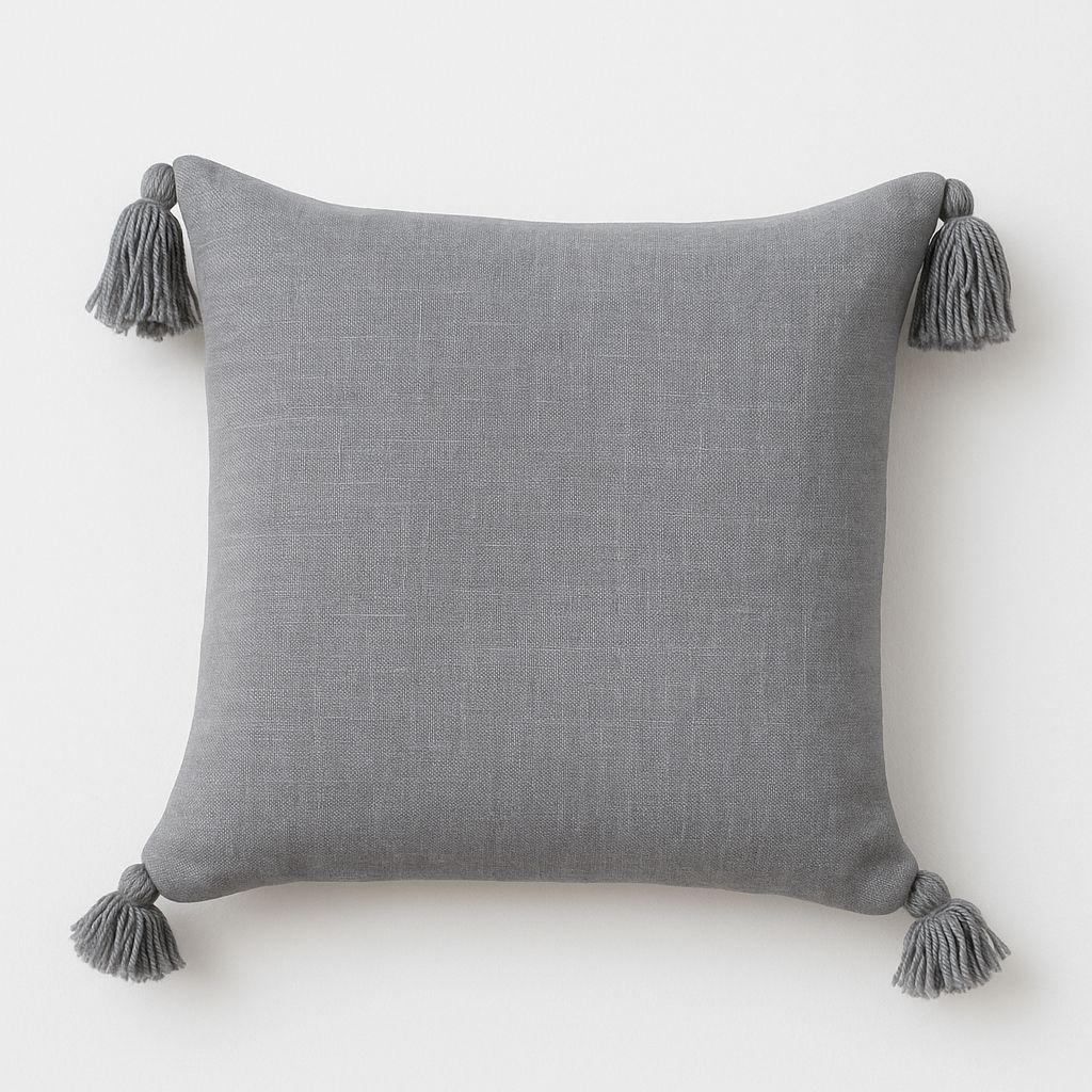Funda Cojín Gris | 45x45 cm Estilo Moderno con Borlas - 615-0