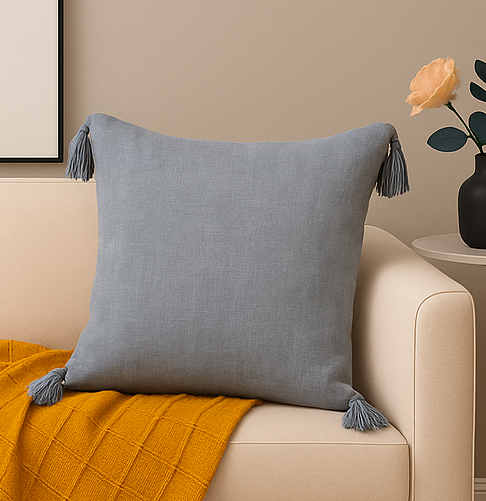 Funda Cojín Gris | 45x45 cm Estilo Moderno con Borlas - 615-1