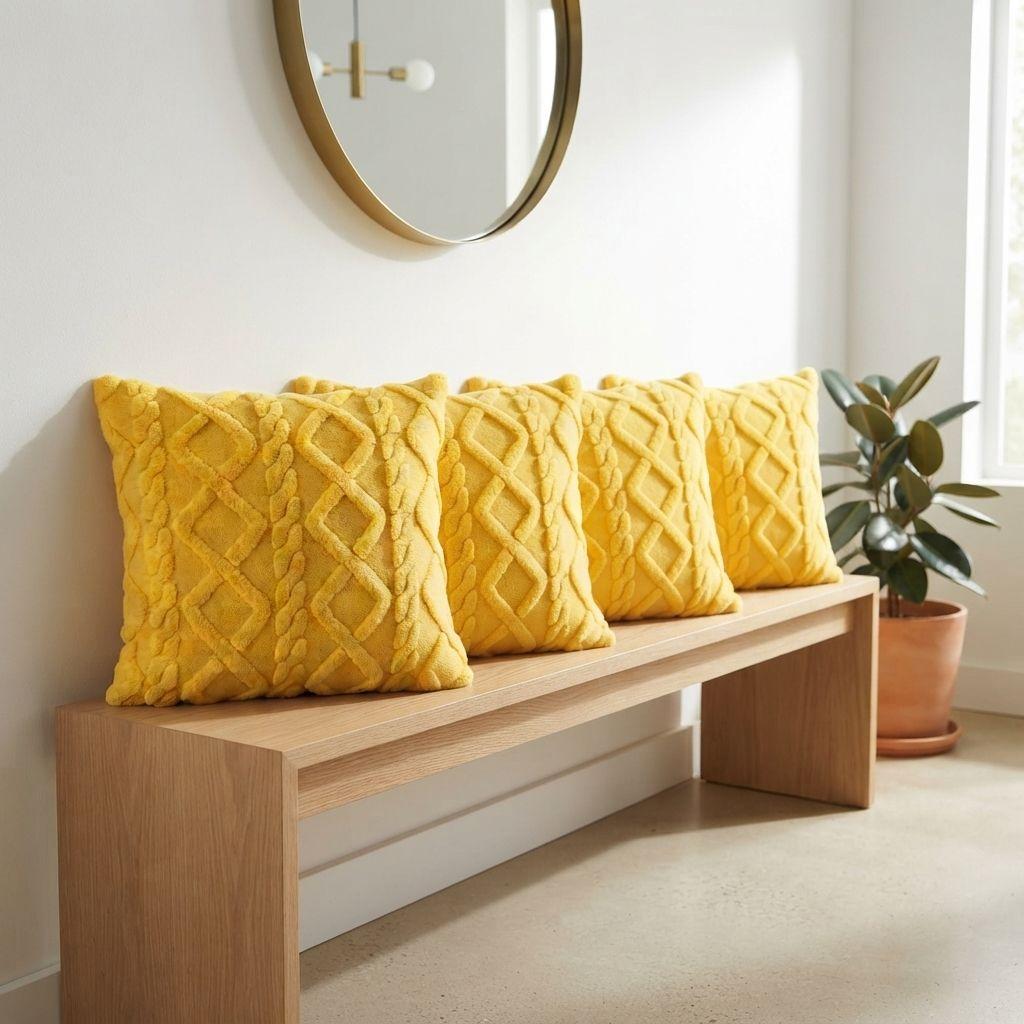 Pack 4 Fundas para Cojín Poliéster Pelo Trenzado 45x45 758Amarillo-3