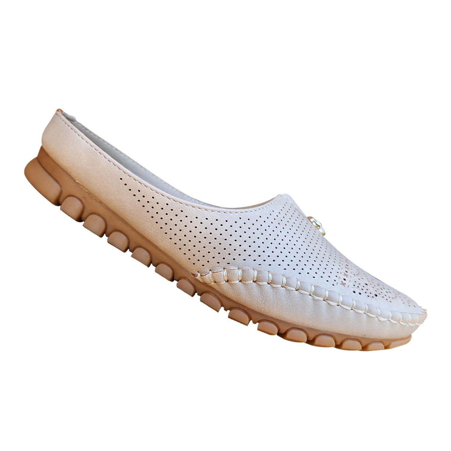 Zapato Mocasin Mujer Sin Talon Comodo Y Ligero Beige 7466-0