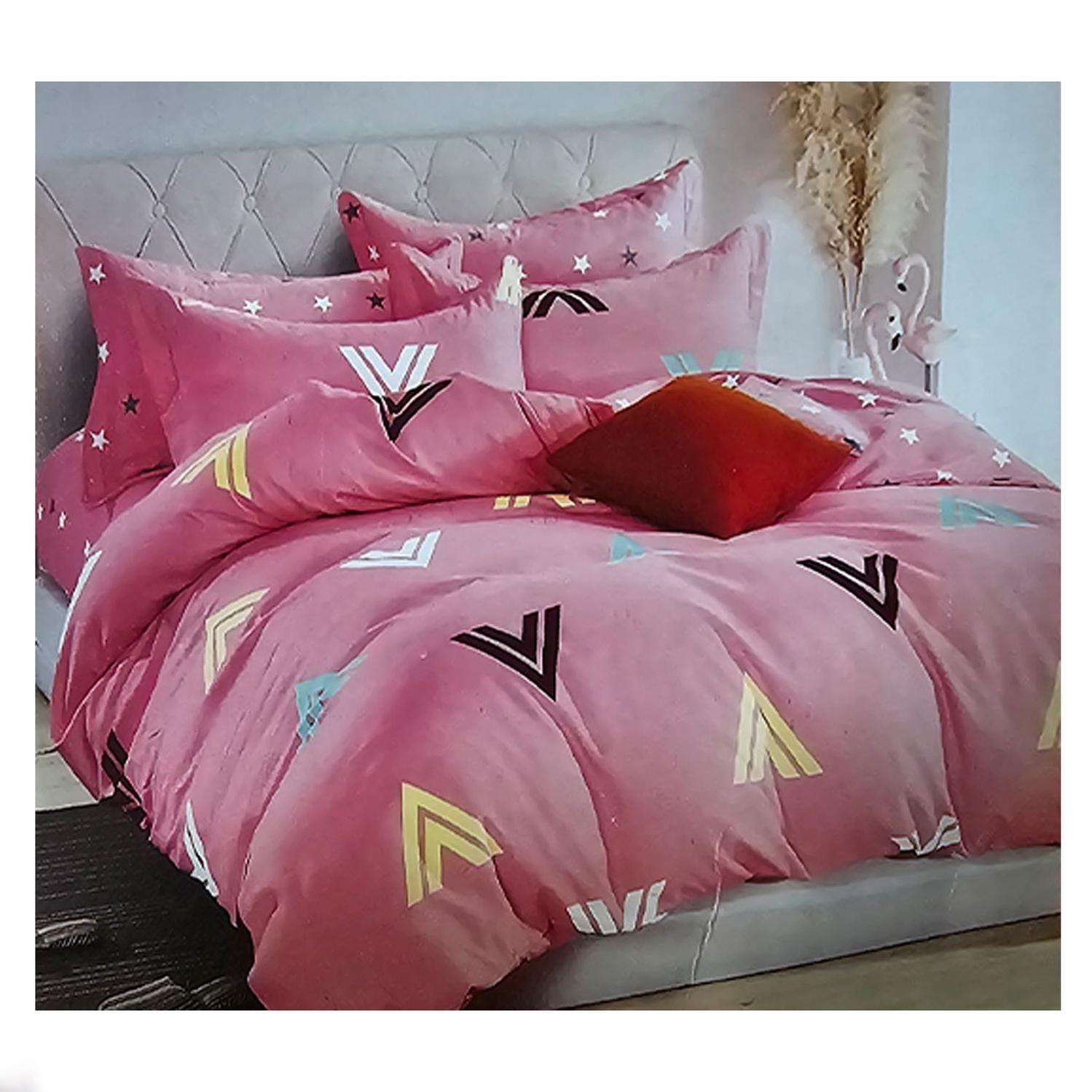 Sabana 800 Hilos 2.0 Plazas Estilo Americano Rosa Triangulos-1