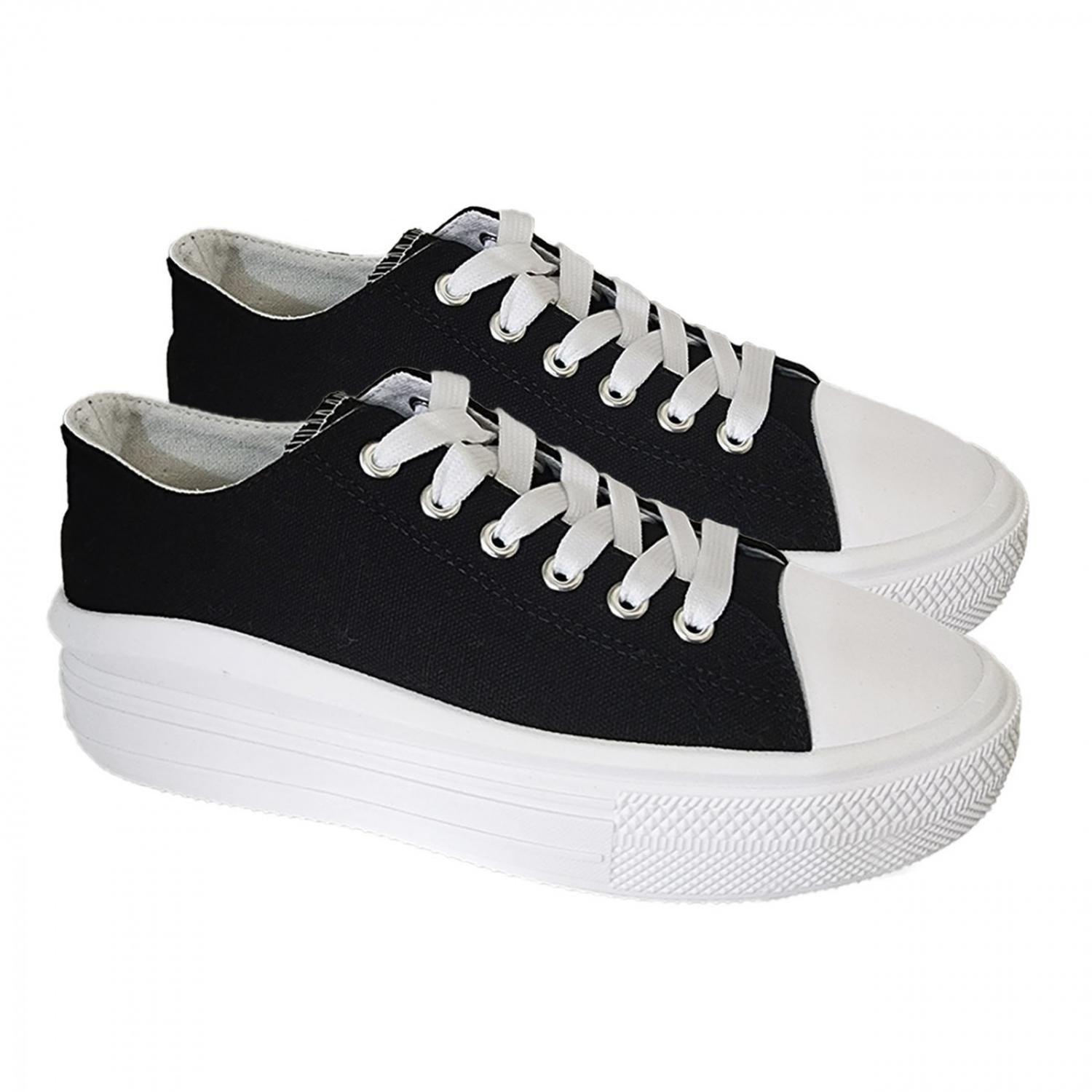 Zapatilla Mujer Con Plataforma Urbana De lona - Negro 7083-2