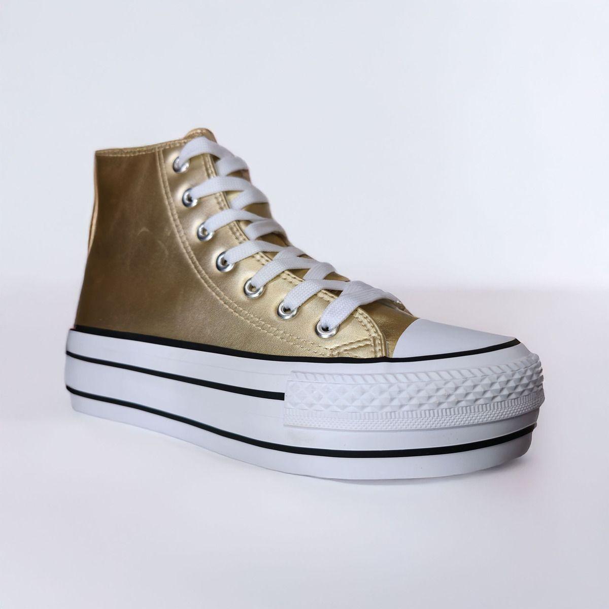 Zapatillas Mujer Doradas | Plataforma Alta y Caña Media - 7654-0