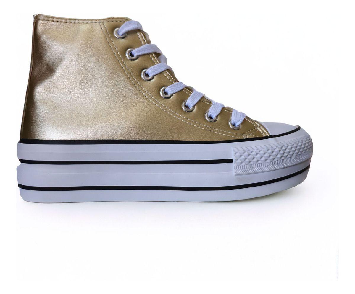Zapatillas Mujer Doradas | Plataforma Alta y Caña Media - 7654-1