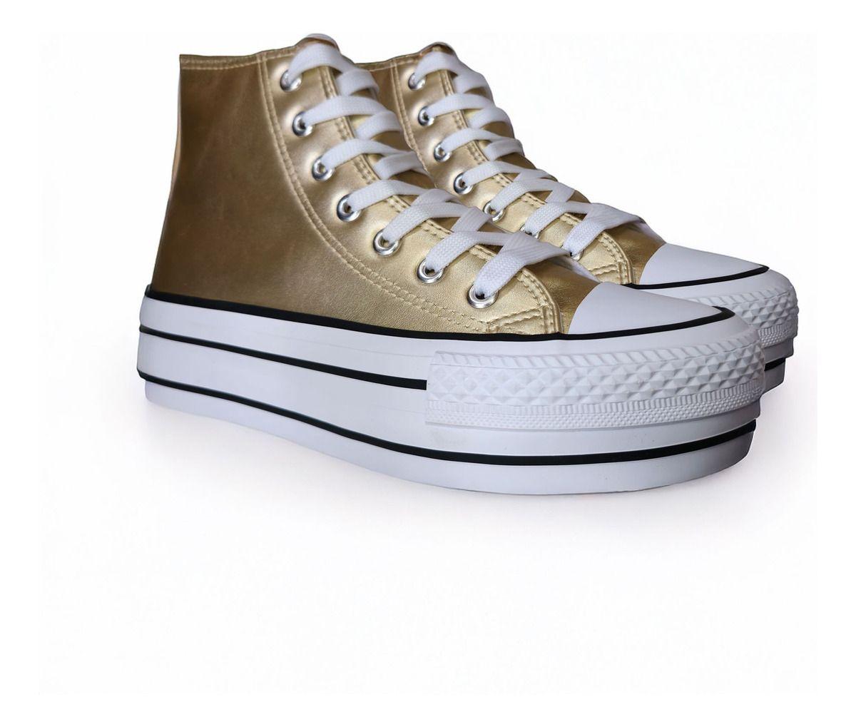 Zapatillas Mujer Doradas | Plataforma Alta y Caña Media - 7654-2