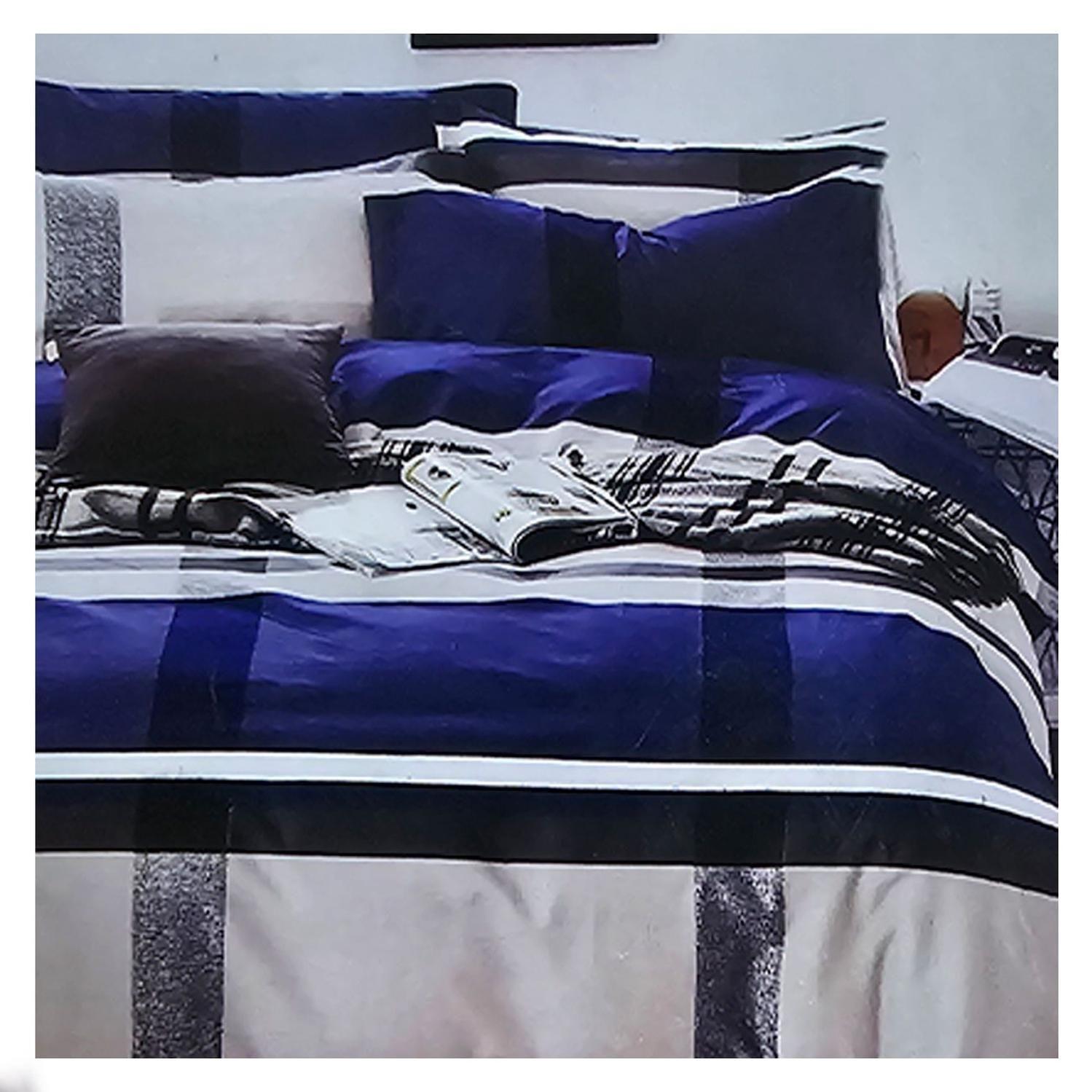 Sabana 800 Hilos 2.0 Plazas Estilo Americano Azul Marino Lineas-0