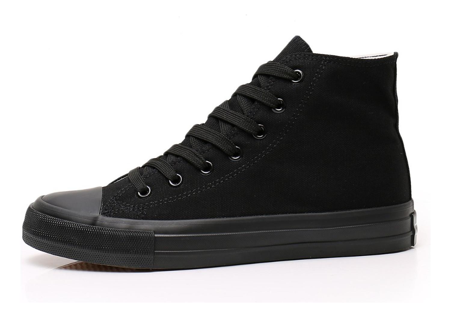 Zapatillas De Lona Con Caña Mujer Moda Urbanas-casual Negra 7259-0