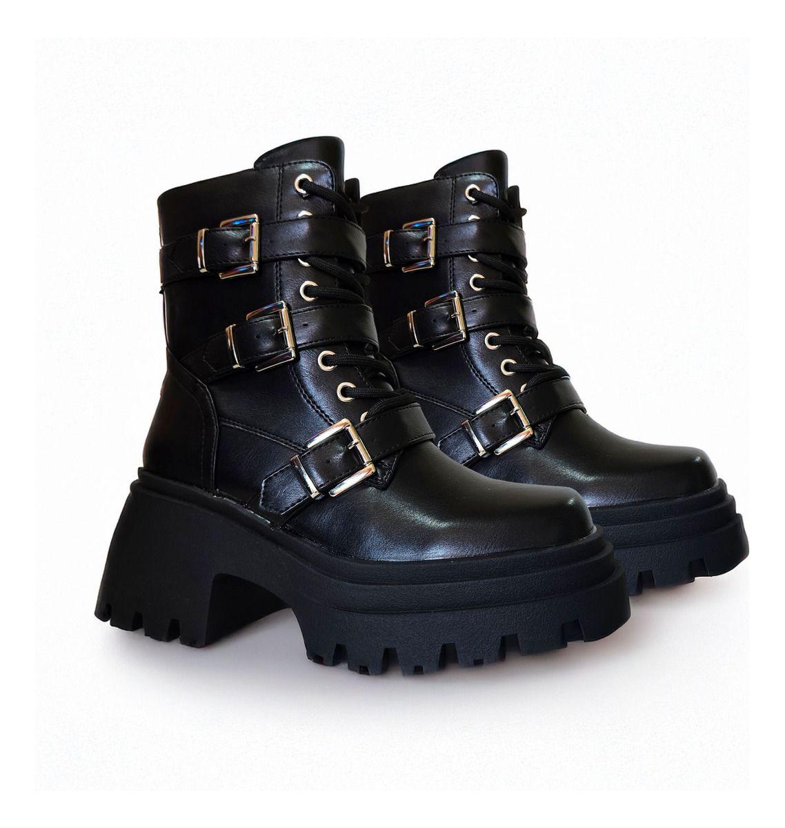 Botines Rockeros Mujer | Plataforma y Hebillas de Moda - 7665-2