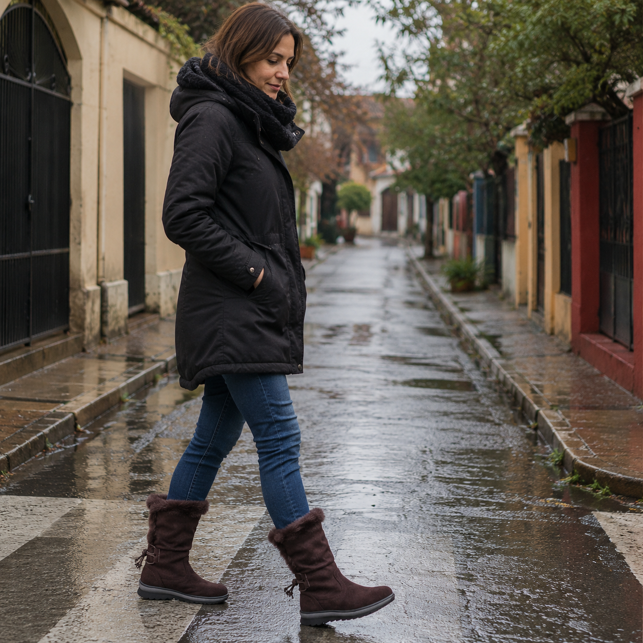 Bota de Mujer Invierno Café Chocolate Caña Media 7140-4