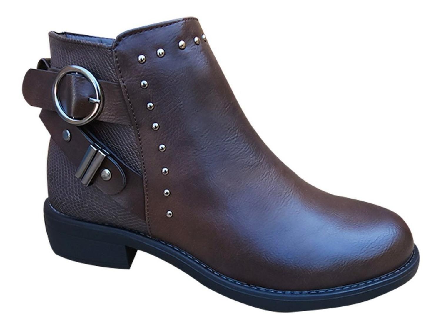 Botin De Mujer Cuero Pu Casual Otoño Invierno Marrón - 7143-1