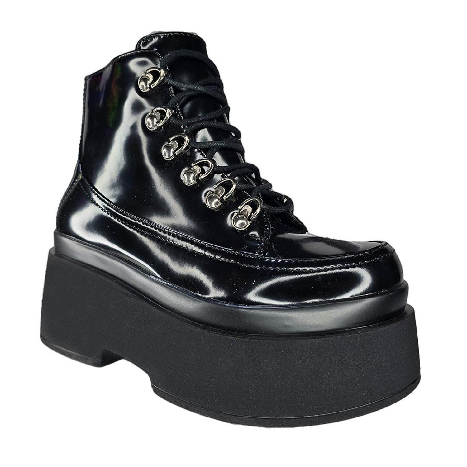 Botines de Charol Negros con Plataforma Mujer 7524-0