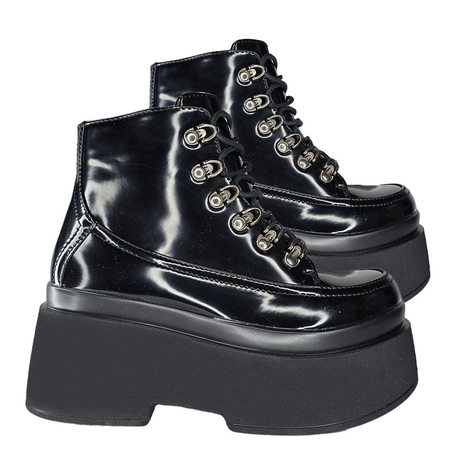 Botines de Charol Negros con Plataforma Mujer 7524-2