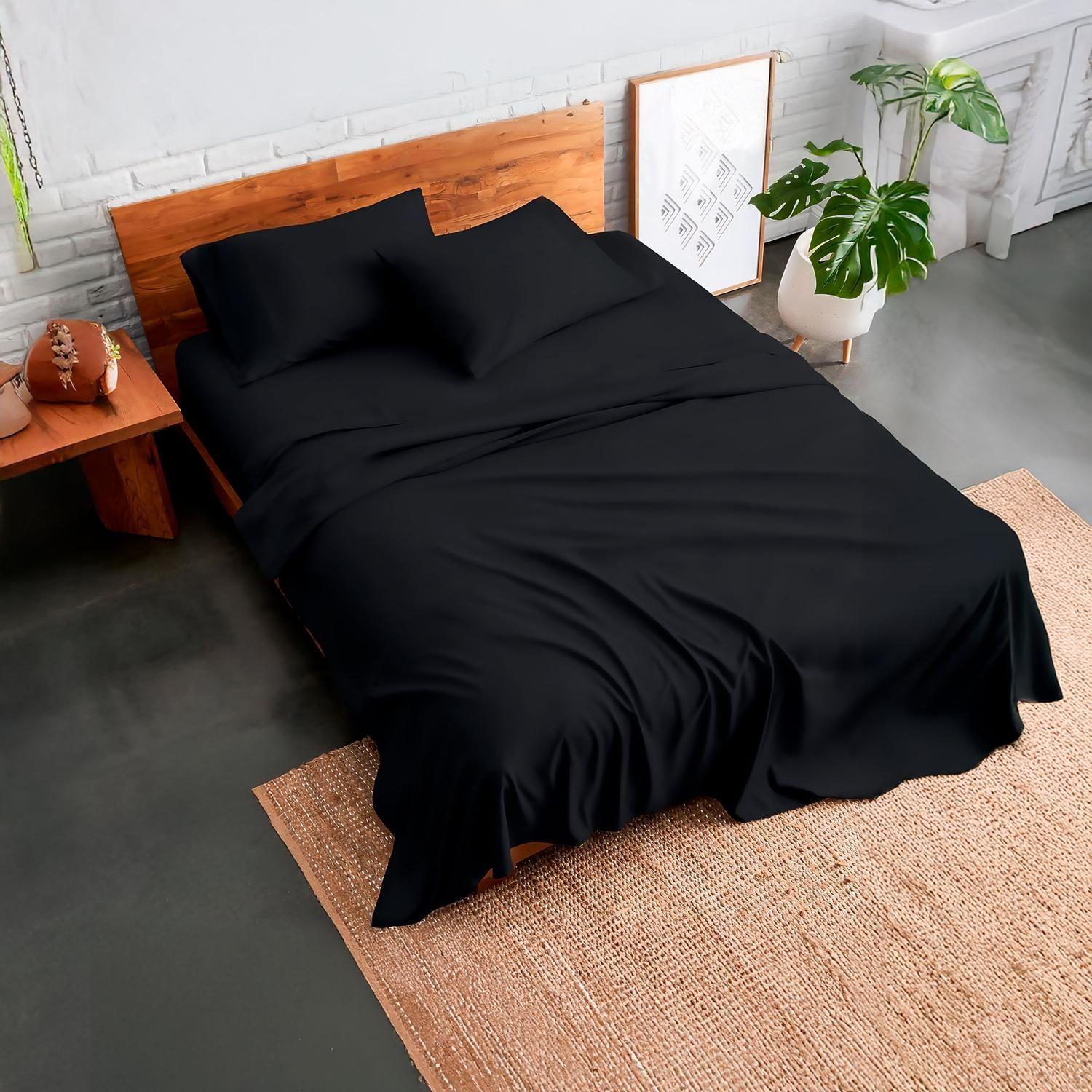 Sabanas De Algodon 800 hilos Premium 1 plaza Twin Negro-1