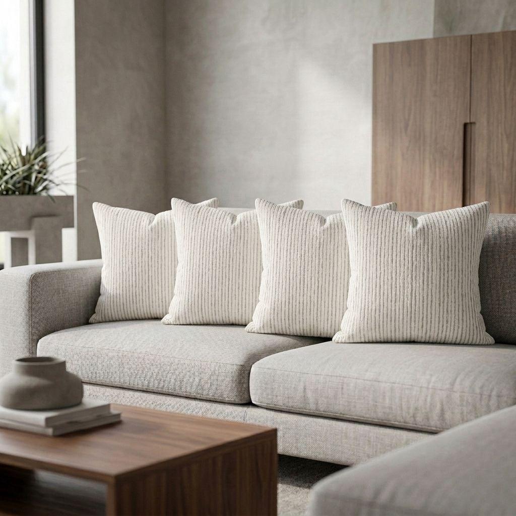 Set 4 Fundas Cojin Chenille Lineas Decorativa Gris Modelo 785-3