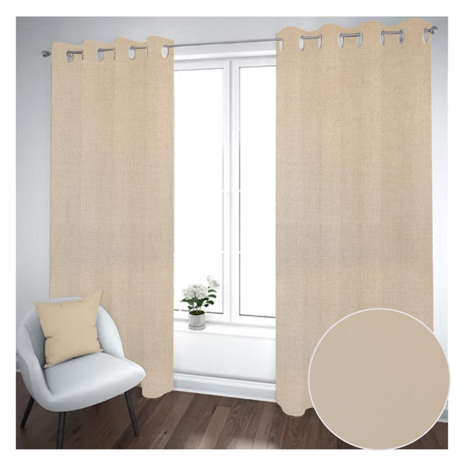 Cortina Black Out 2 Paños Decorativa Color Beige N°44 (140X230)-1