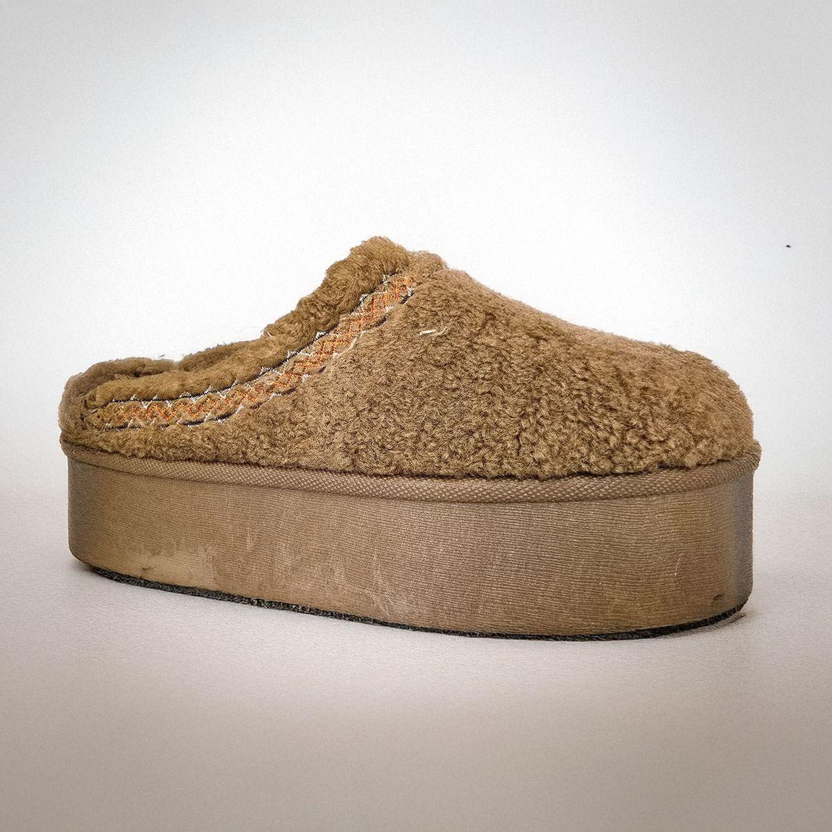 Zapato Pantufla Mujer | Plataforma y Abrigo Camel - 7672-2