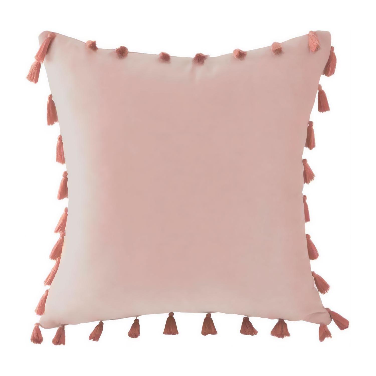 Funda Terciopelo Con Borla Rosa Decorativa 45x45-0