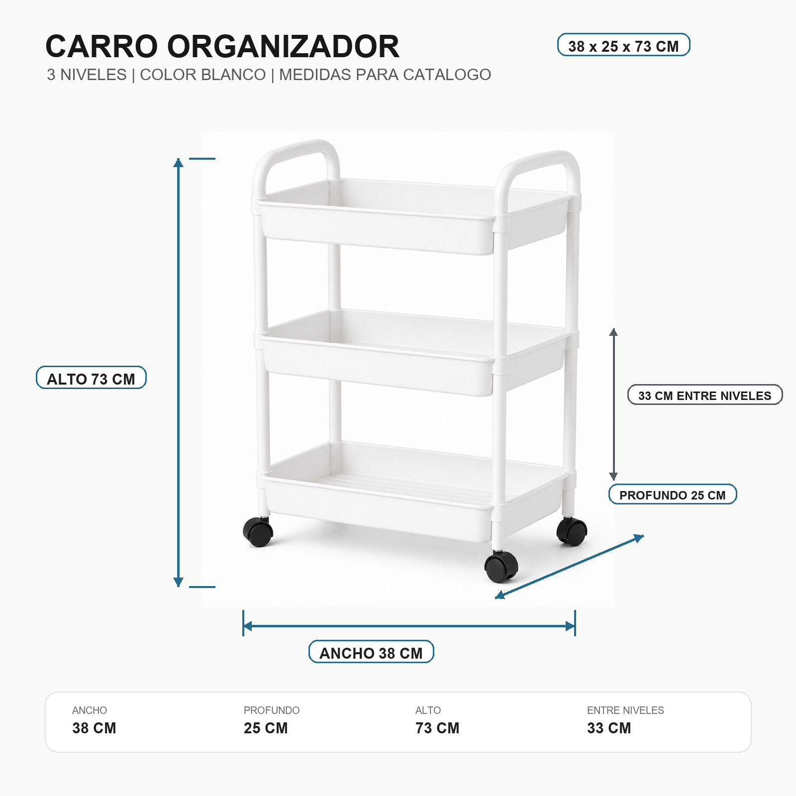 Organizador Con Rueda 3 Niveles Negro Papelería Materiales-5