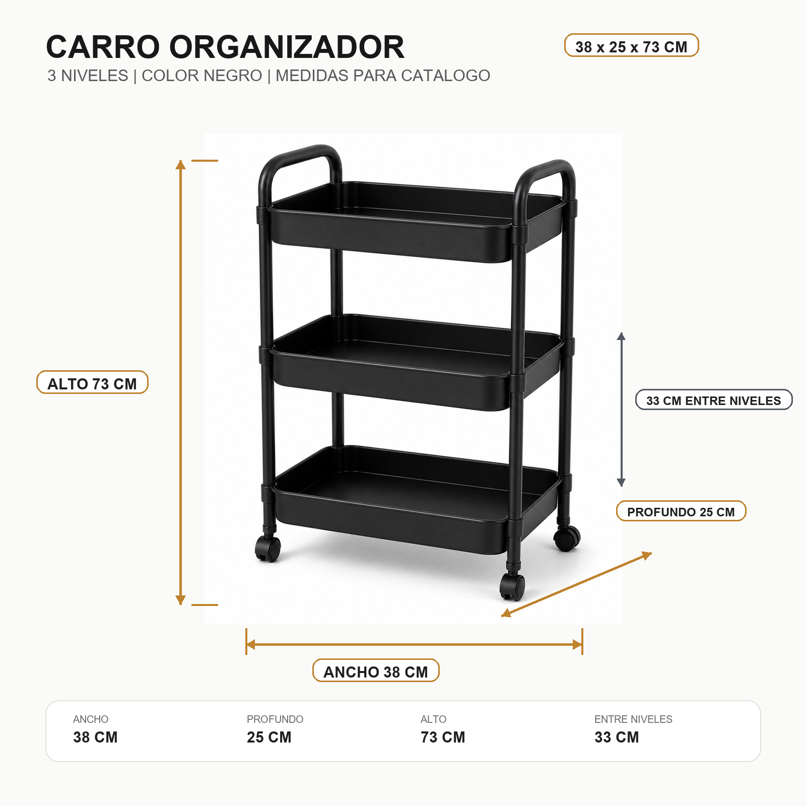 Organizador Con Rueda 3 Niveles Negro Papelería Materiales-6