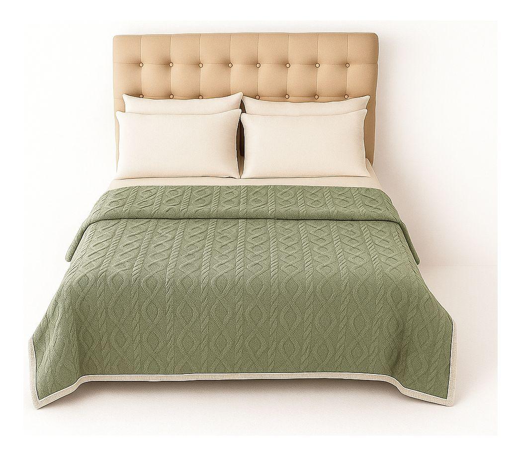 Cobija Sherpa verde claro 160x220 diseño geométrico microfibra premium-1