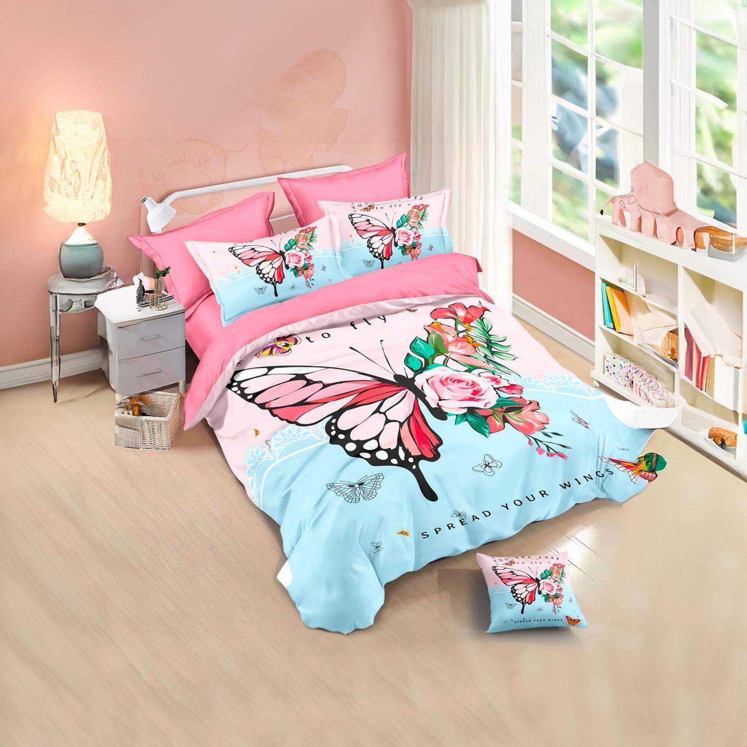 Cubrecama Quilt Verano 1.5 Plazas con Funda 50x70 -Diseño Mariposa 590-2