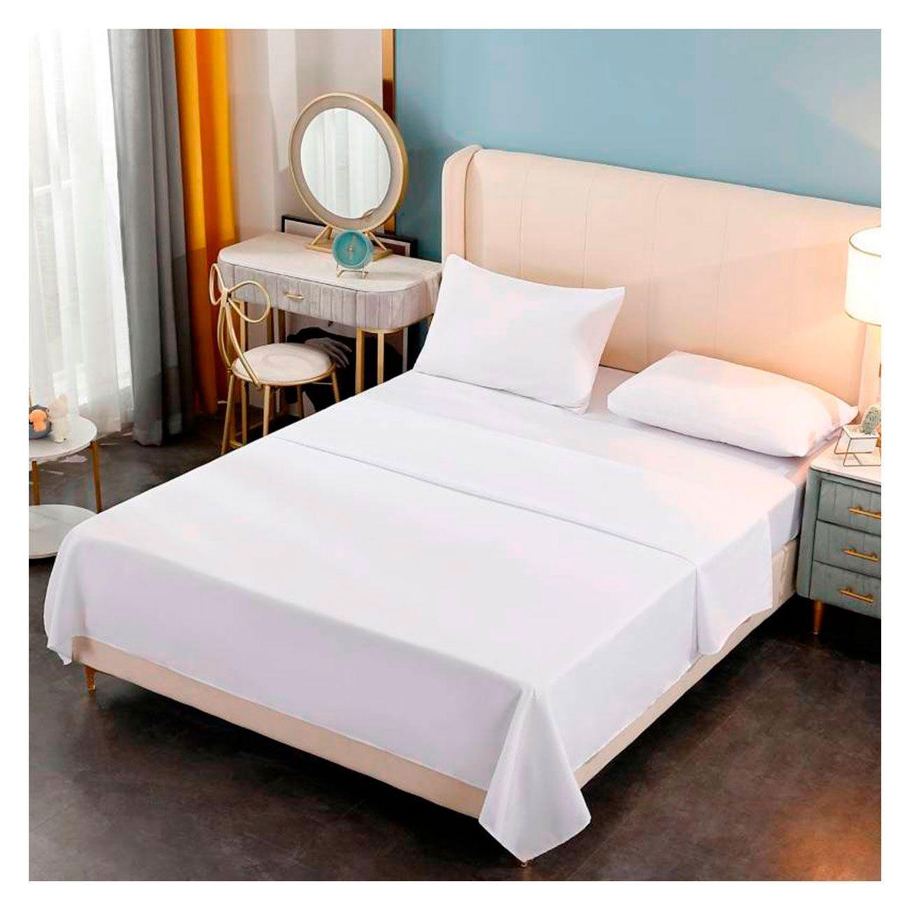 Juego De Sabana Premium Algodón 188 Hilos 1.5 Plazas Blanca-0