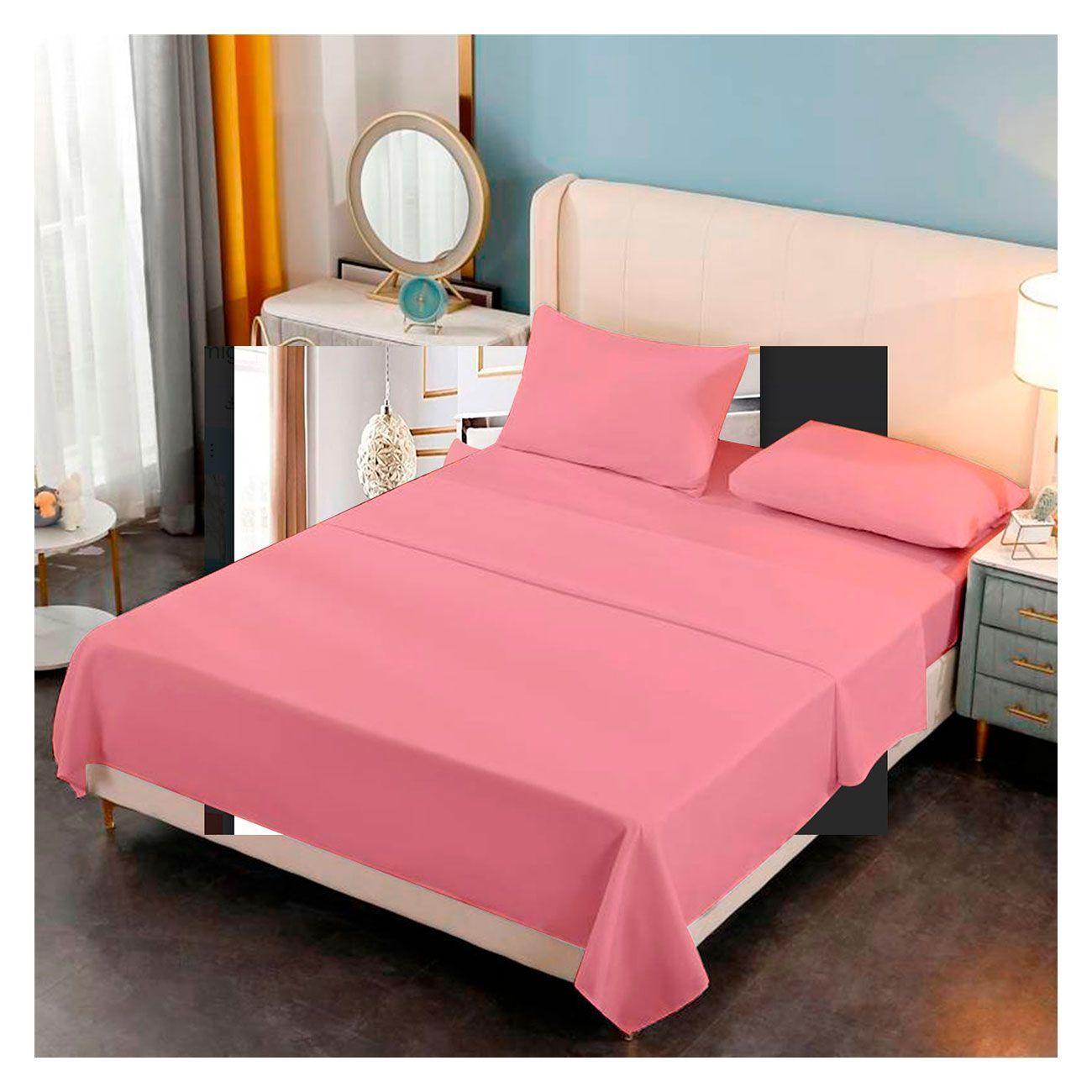 Juego De Sabana Premium Algodón 188 Hilos 1.5 Plazas Rosa-0