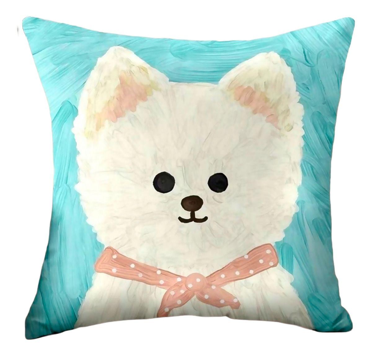 Funda Decorativa Cachorro Blanco | Fondo Azul 45x45 cm - 781-0