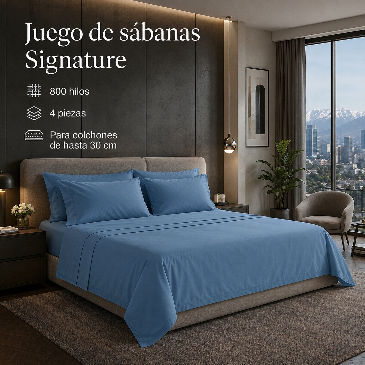 Juego Sábanas Línea Signature Acero 2.0 Plazas 4 Piezas 794-5
