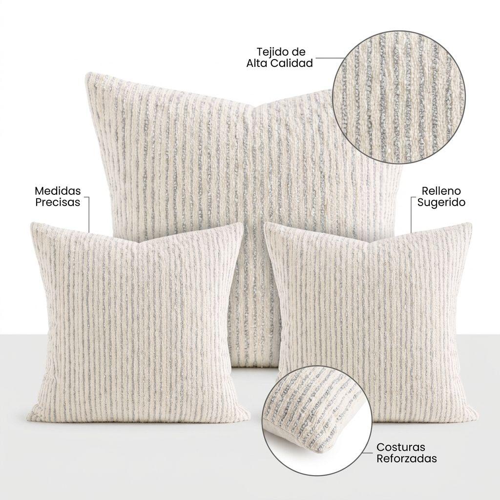 Set 5 Fundas Cojin Chenille Lineas Gris 785 Decorativa Poliéster-7