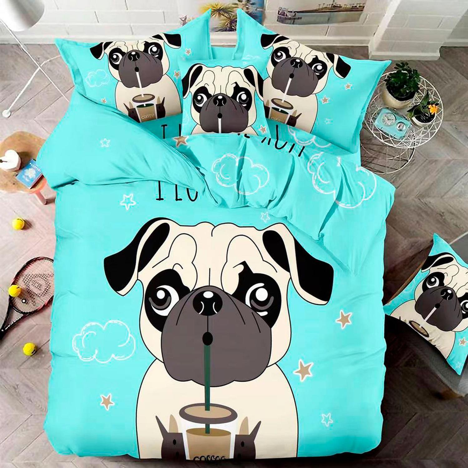 Cubrecama Quilt Verano 1.5 Plazas +funda 50x70 Pug Dog 603-0