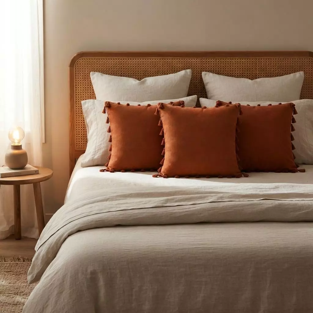 Fundas De Cojín Cuadradas 45x45 cm Pack 3 Unidades Café Con Borlas-5